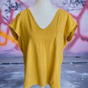 Mustard V-Neck Short Sleeve Women's Top